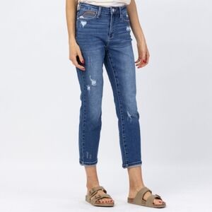 Judy Blue Jean Womens 15 32 X 27 Straight Rainbow Embroidery Denim Distressed